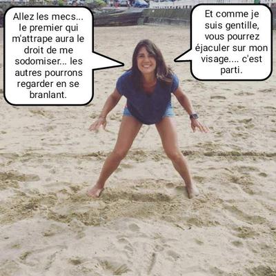 Подпись на французском языке (Français): Эстель Дени, le sport oui... en cha